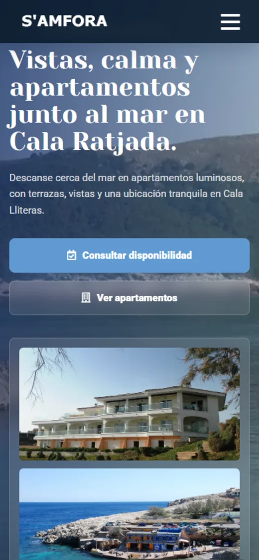 Captura móvil de la web Apartamentos S'Amfora