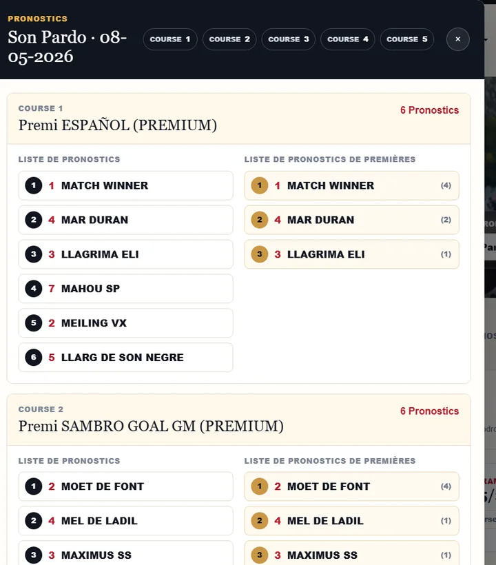 Pantalla de pronosticos y carreras de Espagne France Trot
